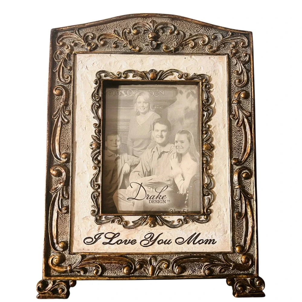 Drake‎ Design I Love You Mom Ornate Bronze Tone 3x5 Photo Picture Frame Baroque